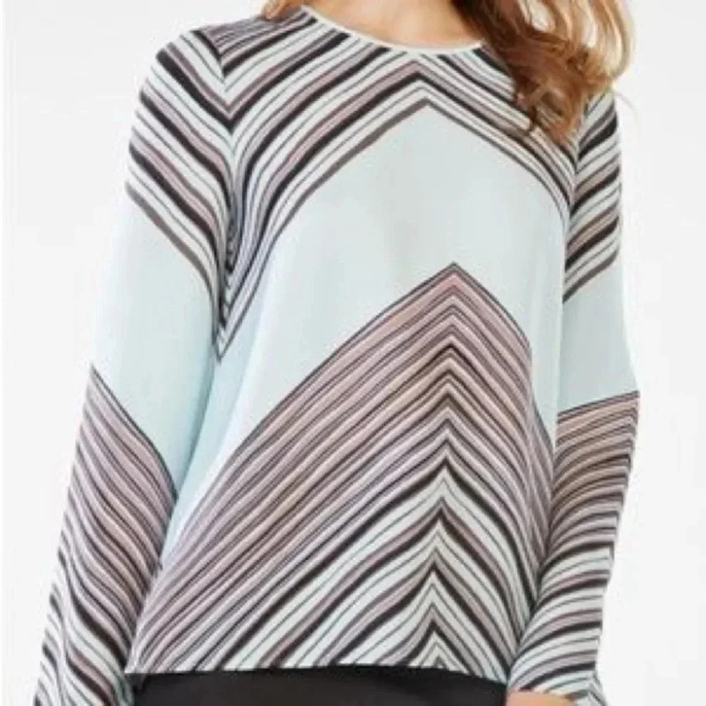 BCBGMAXAZRIA | Cheri Chevron Print Multicolored Long Sleeve Blouse Size XXS